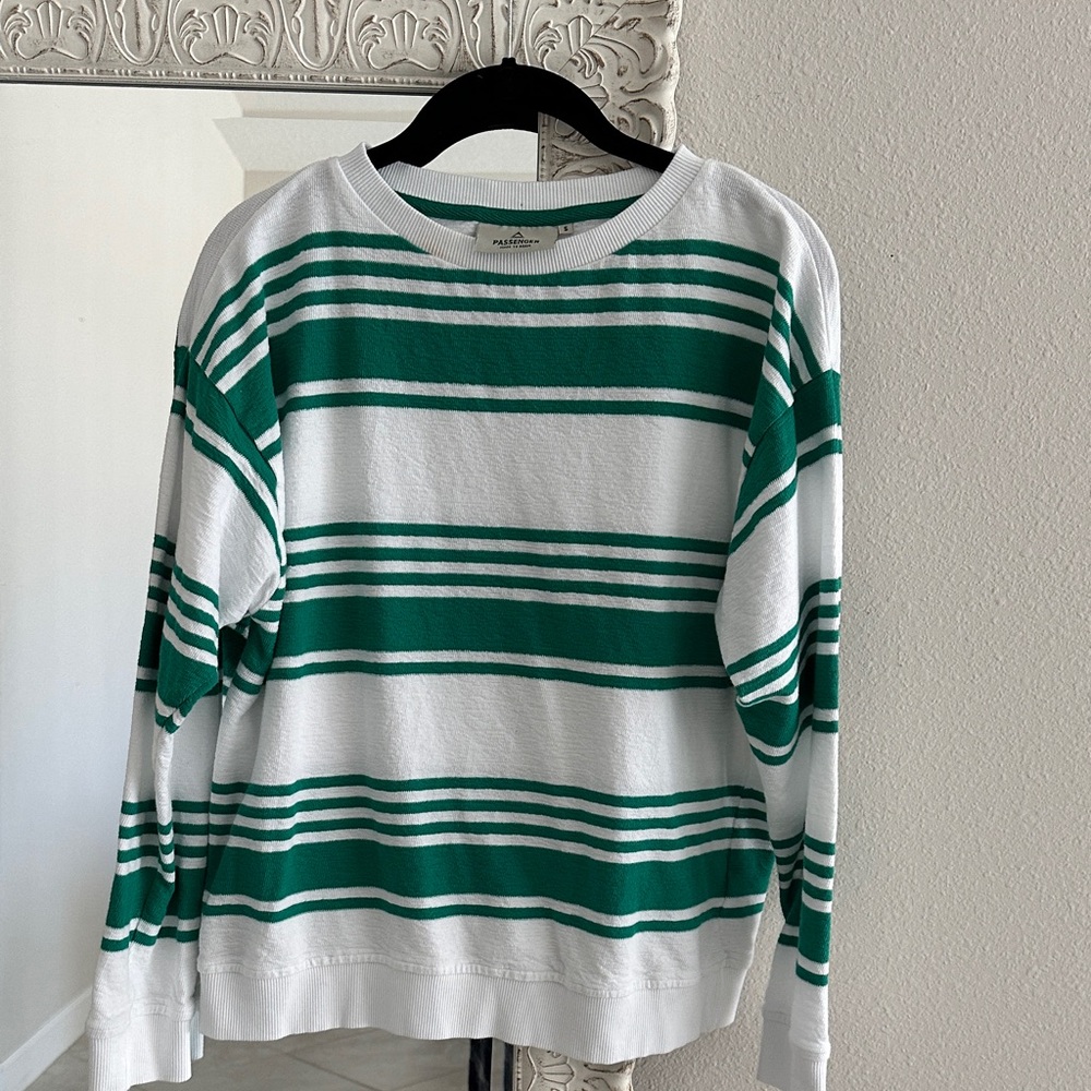 Passenger Made To Roam Striped Green and White Crewneck Top